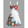 Holiday Couple Outfit Christmas Tree Elements Print Belt Dress and Shirt Set - Bleu S | US 4