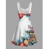 Holiday Couple Outfit Christmas Tree Elements Print Belt Dress and Shirt Set - Bleu S | US 4