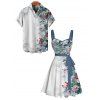 Holiday Couple Outfit Christmas Tree Snowflake Print Belt Dress and Shirt Set - Bleu gris S | US 4