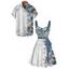 Holiday Couple Outfit Christmas Tree Snowflake Print Belt Dress and Shirt Set - Bleu gris S | US 4