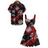 Christmas Couple Outfit Plaid Snowflake Print Belt Dress and Shirt Set - Rouge S | US 4