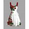 Couple Outfit Christmas Tree Snowflake Bell Print Belt Dress and Shirt Set - Rouge S | US 4