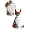 Couple Outfit Christmas Tree Snowflake Bell Print Belt Dress and Shirt Set - Rouge S | US 4
