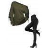 Women Outfit Lace Up Solid Color Textured Skew Neck Top and Leggings Set - Vert Armée S | US 4