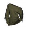 Women Outfit Lace Up Solid Color Textured Skew Neck Top and Leggings Set - Vert Armée S | US 4