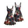 Robe de vacances mini-robe froncée à imprimé floral érable color-block - Noir XXXXXL | US 20