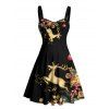 Robe de vacances Mini-robe froncée à imprimé élan et sapin de Noël - Noir XL | US 12