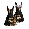 Robe de vacances Mini-robe froncée à imprimé élan et sapin de Noël - Noir XL | US 12