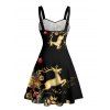 Robe de vacances Mini-robe froncée à imprimé élan et sapin de Noël - Noir XL | US 12