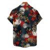 Chemise de vacances pour homme, chemise boutonnée à imprimé floral érable colorblock - Noir 5XL