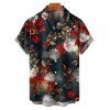 Chemise de vacances pour homme, chemise boutonnée à imprimé floral érable colorblock - Noir 5XL