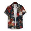 Chemise de vacances pour homme, chemise boutonnée à imprimé floral érable colorblock - Noir 5XL