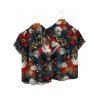 Chemise de vacances pour homme, chemise boutonnée à imprimé floral érable colorblock - Noir 5XL