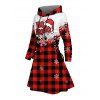 Robe à capuche de vacances à carreaux, imprimé chapeau de Noël flocon de neige, robe à lacets - Rouge XL | US 12