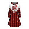 Robe à capuche de vacances à carreaux, imprimé chapeau de Noël flocon de neige, robe à lacets - Rouge XL | US 12