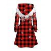 Robe à capuche de vacances à carreaux, imprimé chapeau de Noël flocon de neige, robe à lacets - Rouge XL | US 12