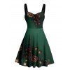 Robe de vacances Mini-robe froncée à imprimé sapin de Noël, étoile, pomme de pin - Vert profond L | US 8-10