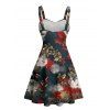 Vacation Couple Outfit Colorblock Maple Floral Print Dress and Shirt Set - Noir S | US 4