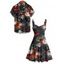 Vacation Couple Outfit Colorblock Maple Floral Print Dress and Shirt Set - Noir S | US 4