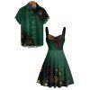 Holiday Couple Outfit Christmas Tree Star Pine Cone Print Dress and Shirt Set - Vert profond S | US 4