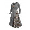Robe à panneaux à imprimé ethnique Space Dye, robe à manches longues avec boutons factices et anneau en forme de cœur - Gris S | US 4
