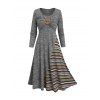 Robe à panneaux à imprimé ethnique Space Dye, robe à manches longues avec boutons factices et anneau en forme de cœur - Gris S | US 4