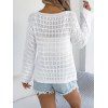 Pull tricoté ajouré de couleur unie, pull à épaules dénudées - Blanc XL | US 10
