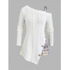 Pull à carreaux en maille torsadée Pull asymétrique à col oblique et boutons factices - café lumière XXL | US 14