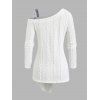 Pull à carreaux en maille torsadée Pull asymétrique à col oblique et boutons factices - café lumière XXL | US 14