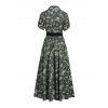 Robe gothique longue fendue à imprimé tête de mort et papillon avec ceinture large à anneau en O - Vert Armée XXL | US 14