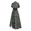 Robe gothique longue fendue à imprimé tête de mort et papillon avec ceinture large à anneau en O - Vert Armée XXL | US 14