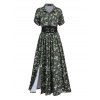 Robe gothique longue fendue à imprimé tête de mort et papillon avec ceinture large à anneau en O - Vert Armée XXL | US 14