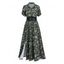 Robe gothique longue fendue à imprimé tête de mort et papillon avec ceinture large à anneau en O - Vert Armée XXL | US 14