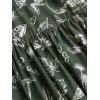 Robe gothique longue fendue à imprimé tête de mort et papillon avec ceinture large à anneau en O - Vert Armée XXL | US 14