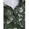 Robe gothique longue fendue à imprimé tête de mort et papillon avec ceinture large à anneau en O - Vert Armée XXL | US 14