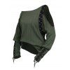 Haut texturé de couleur unie à lacets et découpes, col oblique, manches longues - Vert XXL | US 14