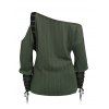 Haut texturé de couleur unie à lacets et découpes, col oblique, manches longues - Vert XXL | US 14