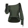 Haut texturé de couleur unie à lacets et découpes, col oblique, manches longues - Vert XXL | US 14