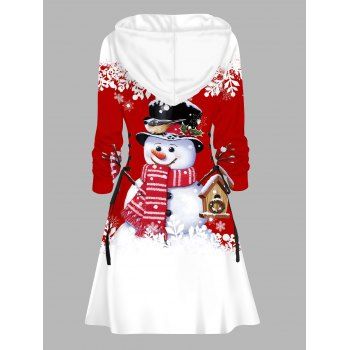 Christmas Hoodie Dress Snowflake Snowman Print Colorblock Lace Up Dress