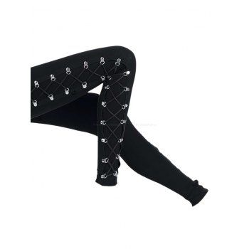 Women Outfit Solid Color Cut Out Skew Neck Top Lace Up Leggings Set