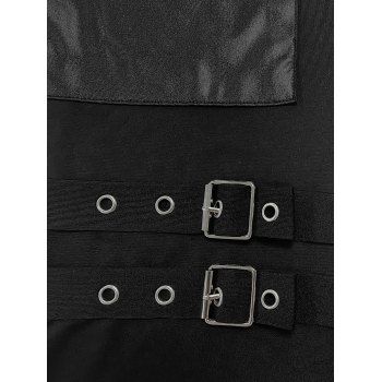 Gothic Women Outfit Grommet O-ring Cut Out Top and Buckle Leggings Set