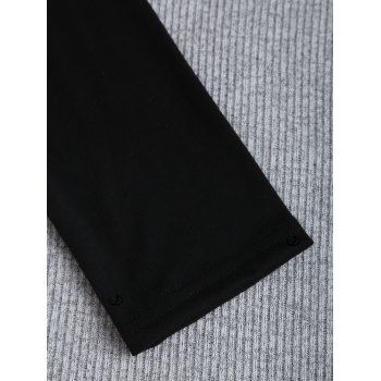 Colorblock Skew Neck Top Textured Buckle Long Sleeve Top