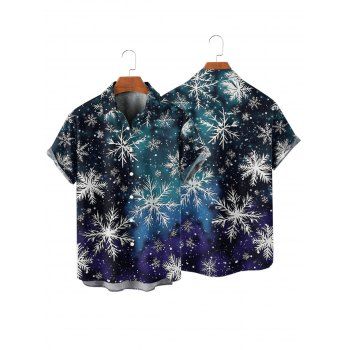 Men's Christmas Shirt Snowflake Print Ombre Button Up Shirt