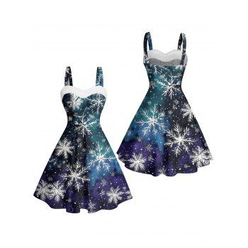 Christmas Dress Snowflake Print Ombre Faux Fur Holiday Dress