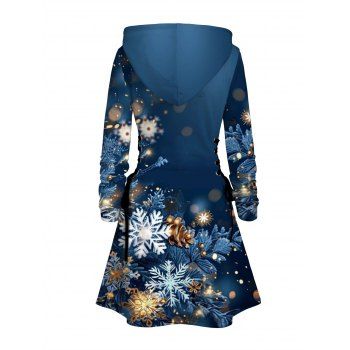 Holiday Hoodie Dress Snowflake Christmas Tree Elements Print Lace Up Dress