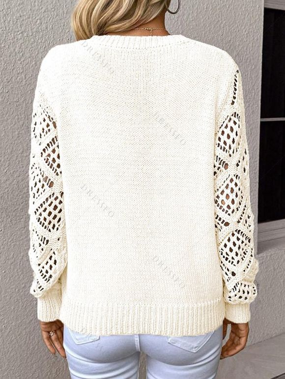 Pull gothique en tricot à imprimé tête de mort et col en V ajouré - Blanc S | US 4