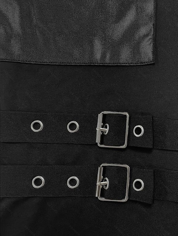 Leggings gothiques de couleur unie avec fermeture éclair et anneau en O et sangle à boucle - Noir S | US 4