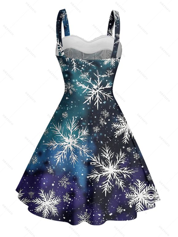Robe de Noël à imprimé flocon de neige et fausse fourrure ombrée - Bleu profond L | US 8-10