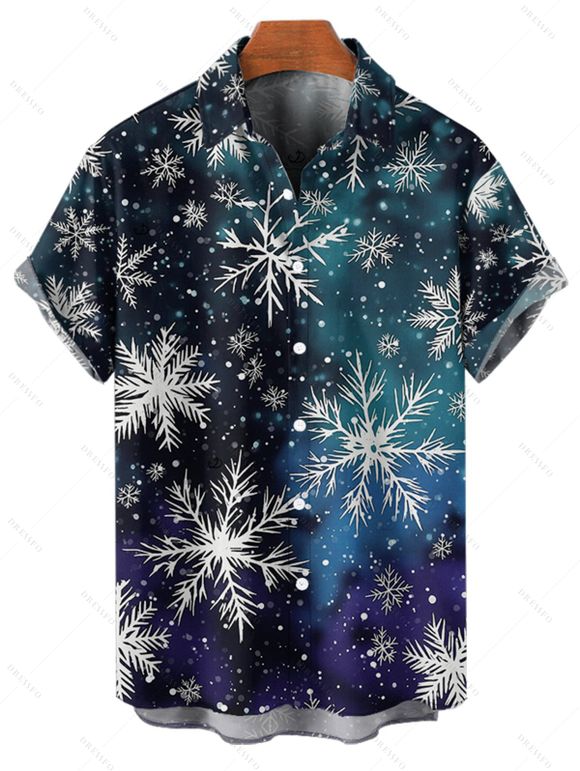 Chemise de Noël pour homme, imprimé flocon de neige, chemise boutonnée ombrée - Bleu profond 4XL