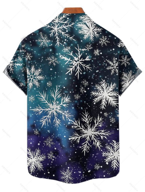 Chemise de Noël pour homme, imprimé flocon de neige, chemise boutonnée ombrée - Bleu profond M